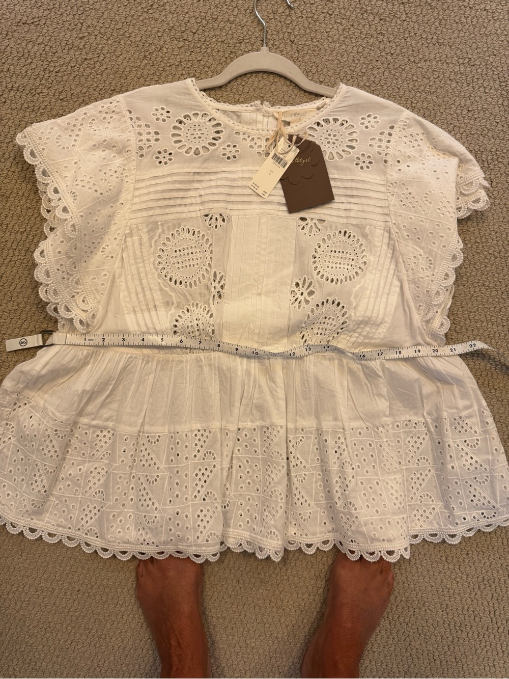 Anthropologie White Eyelet Peplum Top - Picture 5 of 6